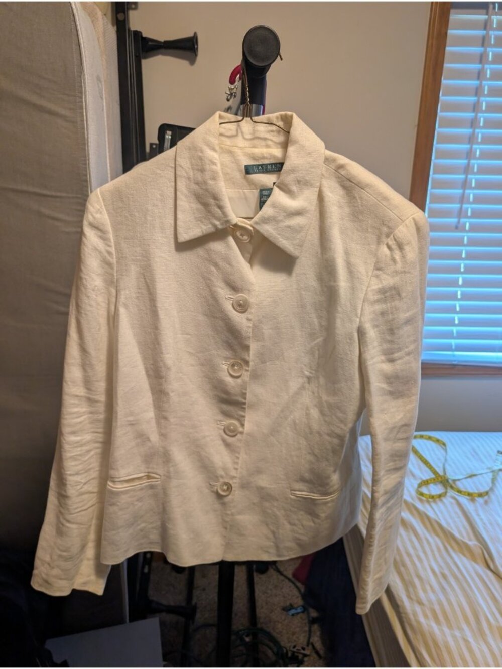 Lauren Ralph Lauren Women’s Size 8 Ivory Linen Blazer Jacket Button Front - Picture 1 of 9